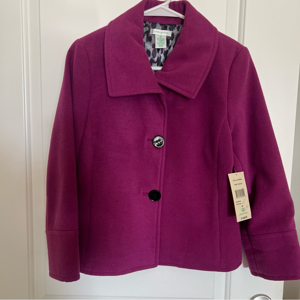 Laura Ashley Womens Pink 3/4 Sleeve Collared Button Front Jacket Size M